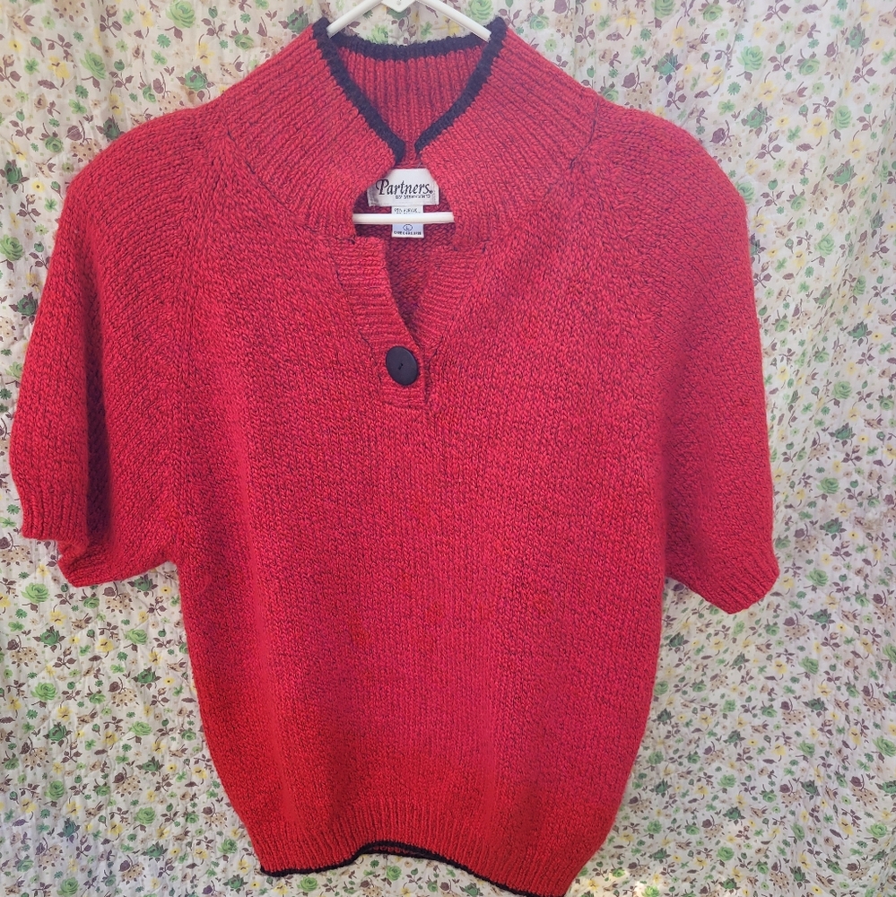 Vtg Red Sweater Top L